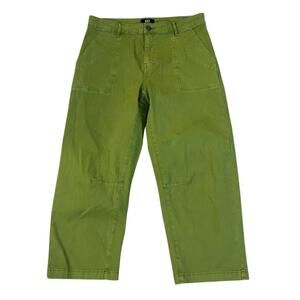 Kut From The Kloth Ashton Cropped Barrel Jean Pants Womens 12 Green Utility Boho